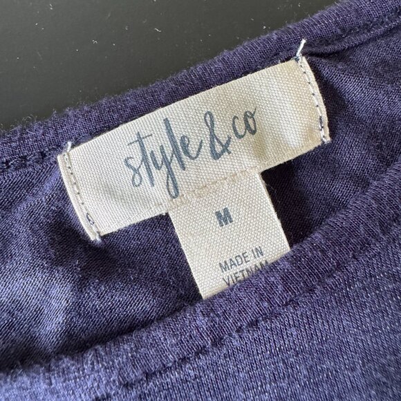 Style & Co Ruffle Hem Top Navy Size M – Casual Soft Short Sleeve Tee - Picture 3 of 5